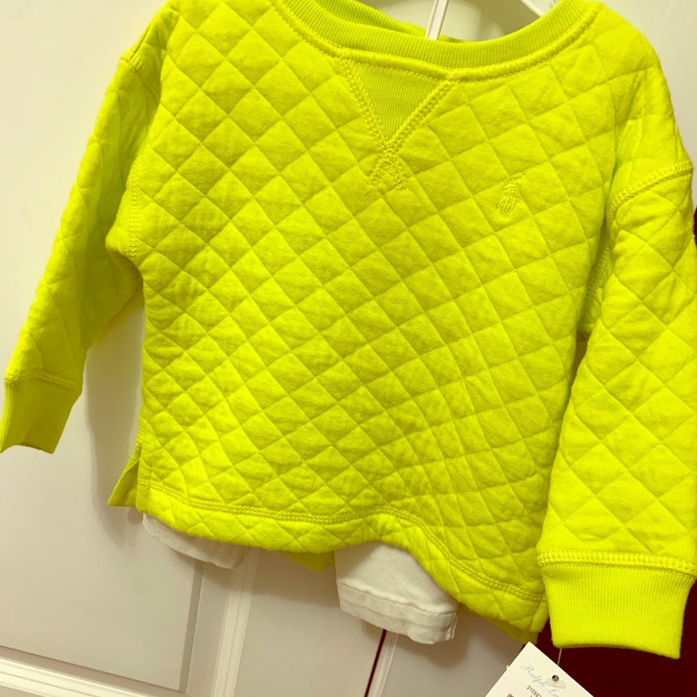 Ralph Lauren neon sweatshirt &white jean capri set